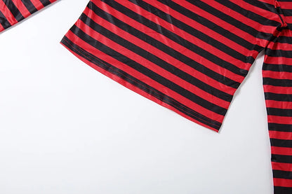 Weird Puss Striped Print 2-Piece Set Women O-Neck Full Sleeve Crop Tops+Mini Simple Skirt Spring Trend Skinny Classic Party Suit