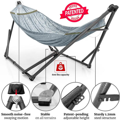 Tranquillo Combo x2 Hammocks with Stand & Tree Straps, Heavy Duty 600lbs for Indoor Outdoor Patio Backyard, Grey Medium