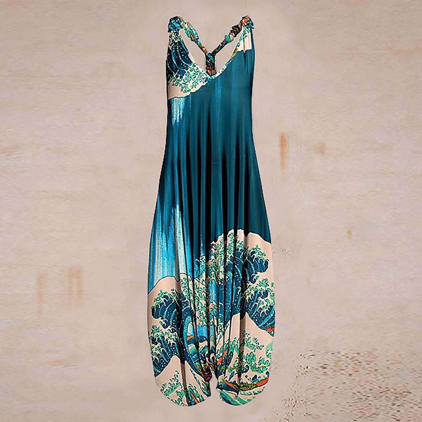 Wide Leg Bohemian Loose Overall Jumpsuit Ethnic Mandala Vintage Paisley Printing Women Rompers Backless Harem Bloomers Playsuit
