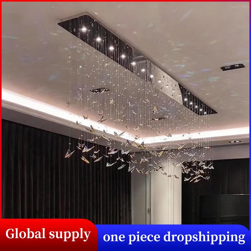 Crystal Chandelier Pendants Butterfly Chandelier Over the Table  Hanging Lights for Kitchen Island Living Room Pendent Lamp