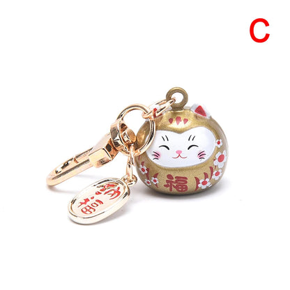 New Japanese Cute Lucky Cat Bell KeyChains Car Bag Decor Water Sound Bell Pendant Charm Keys Couple Gifts Keyring Pray Keyfob