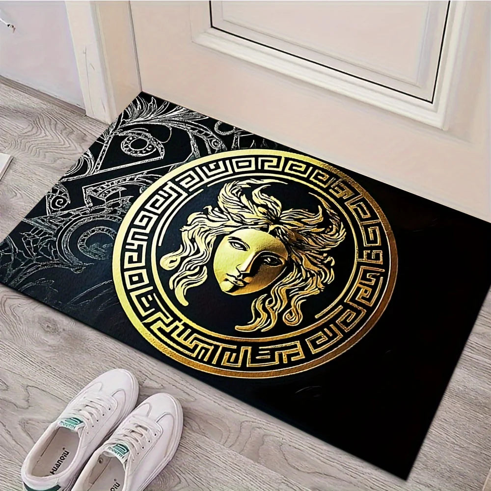 Luxury Black Gold Medusa Print Carpet Plush Flannel Rug Living Room Bedroom Home Decor Area Rug Non Slip Floor Mat