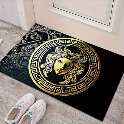 Luxury Black Gold Medusa Print Carpet Plush Flannel Rug Living Room Bedroom Home Decor Area Rug Non Slip Floor Mat