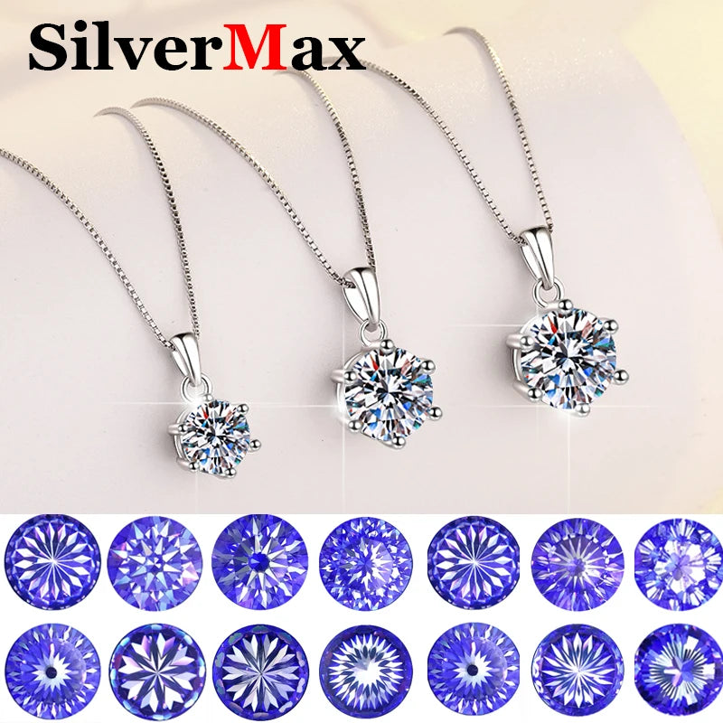 Classic 6-Prongs 925 Silver Moissanite Necklace For Women Cherry Blossom Cut Russian Cut Sakura Cut Women's Moissanite Necklace