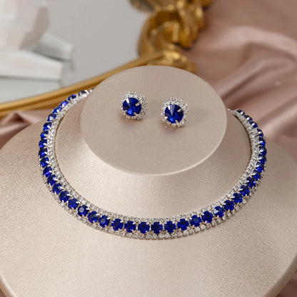 FYUAN Luxury Crystal Necklace Earrings Set Pink ABcolourful Necklace for Women Weddings Party Jewelry Sets Accessories