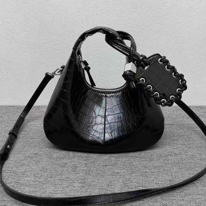 2026 New Y2K French Fashion Design Black Crescent Bag Female Saddle Bag with Cosmetic Mirror for Woman Shoulder Bags Purse