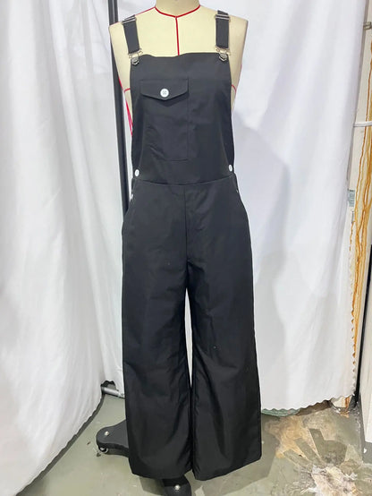 Women's Casual Bib Overalls Adjustable Shoulder Strap Pocket Wide Leg Jumpsuit Loose Straight Women Streetwear Suspender Pants