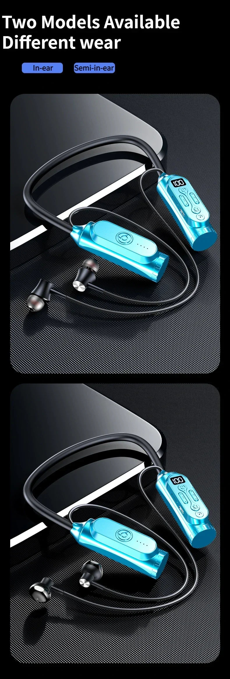 Earphones 12000mAh In-ear/Semi-in-ear Bluetooth Headset Magnetic Switch Pause Play Neck Hanging Dual Device Connection Earbuds