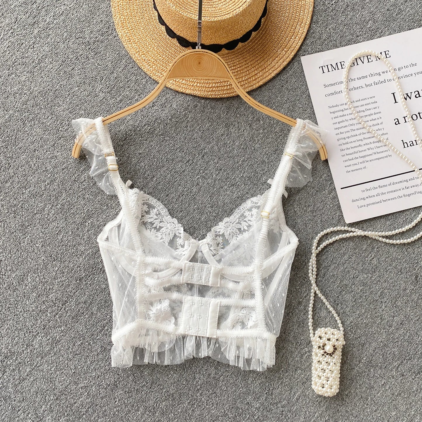 French Chic Sexy Woman Sleeveless Skinny Backless Female Corset Camis Lace Sheer Spaghetti Strap Hotsweet Tank Tops Dropshipping