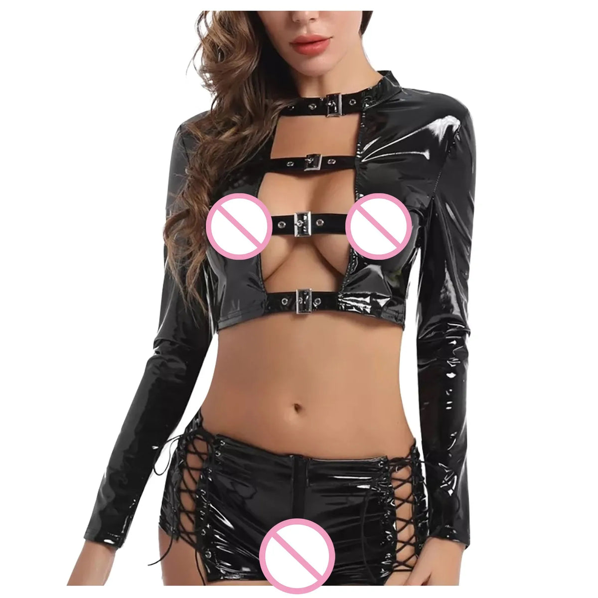 Sexy Women Lingerie Babydoll Underwear PU Leather Dress Erotic Lingerie Sex Costumes Erotic Dress Sex Clothes Dance Clubwear