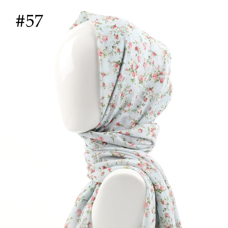 70*180cm Women Printed Soft Floral Muslim Chiffon Hijab Head Scarf Wraps New Designs