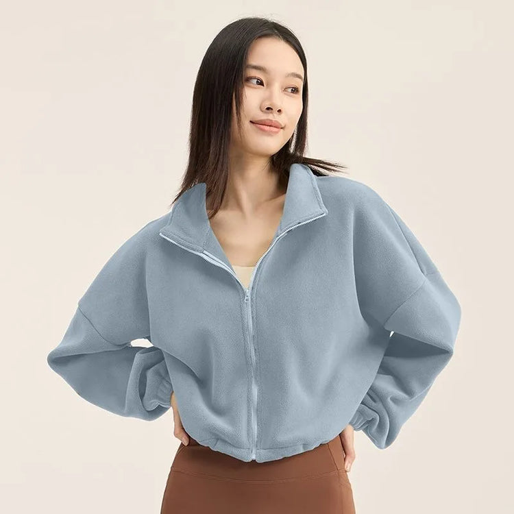Blouse Outerwear Yoga Wear Women's Autumn/Winter Zip-up Long Sleeves Fleece-lined Warm New Casual Comfortable Minimalist Niche