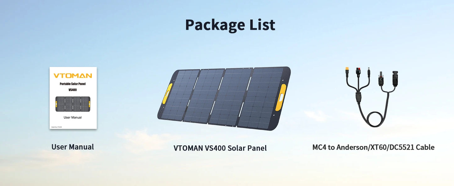 VTOMAN VS400W Foldable Solar Panel 40.32V High Efficiency Portable Solar Charger for Outdoor Power Station
