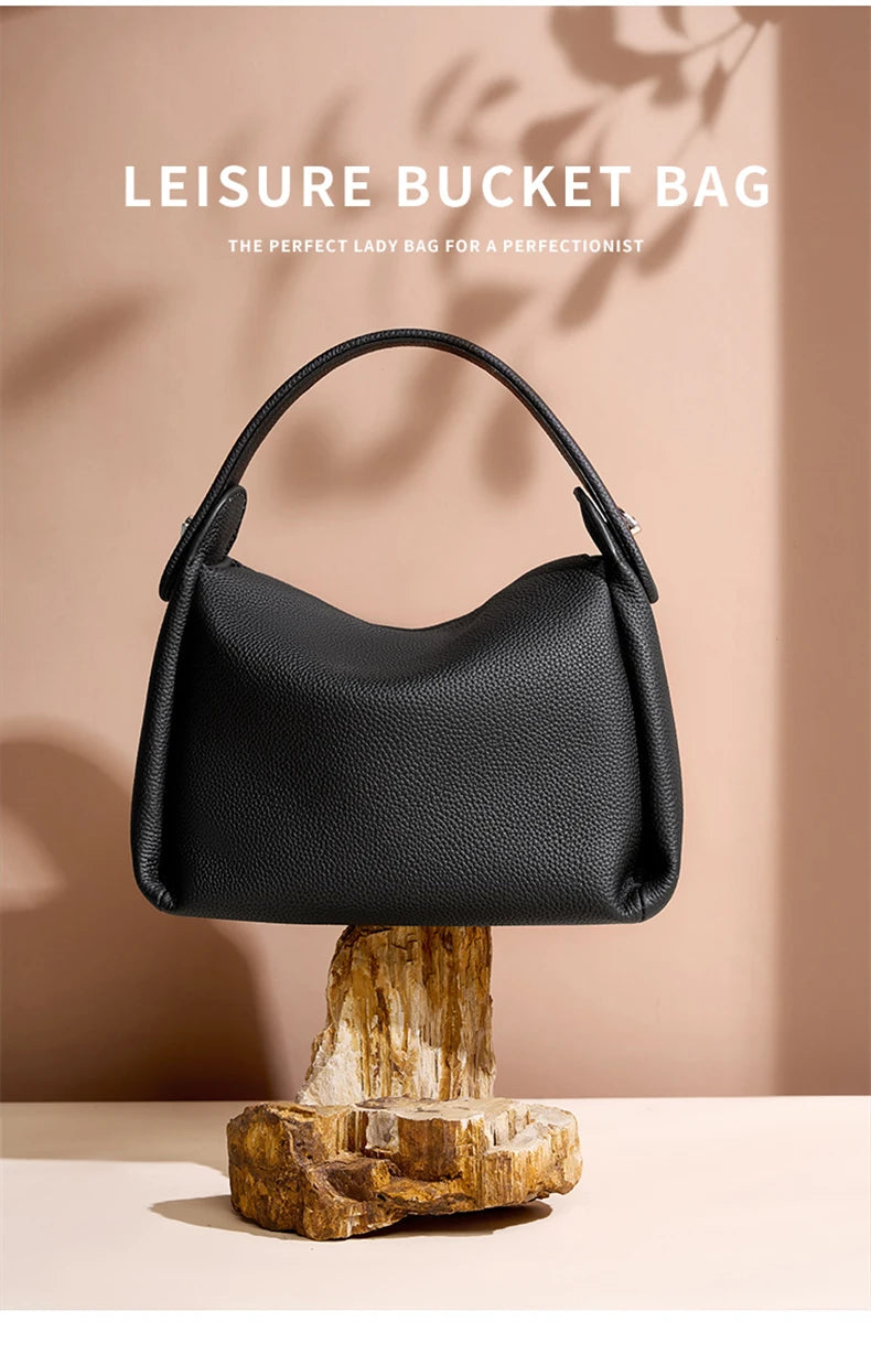Burminsa Cowhide Genuine Leather Tote Shoulder Bags For Women 2026 Luxury Designer Crossbody Purses Bucket Work Ladies Handbags