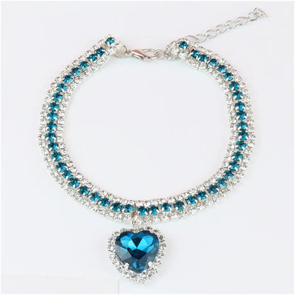 Cute Luxury Cat Collar Adjustable Cat Necklace Personalized Heart Pendant Rhinestone Kitten Puppy Collar Pet Grooming Accessorie