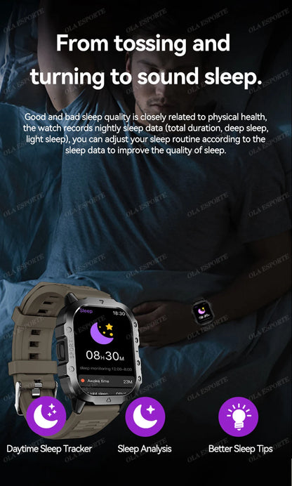 2026 New Military Outdoor Smart Watch Men's GPS Flashlight Bluetooth Call 2.01" AMOLED Screen 3ATM Waterproof Sports Smartwatch