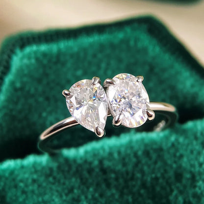 OEVAS Two Stones Pear Cut Moissanite Rings S925 Silver Plated 18K Gold Toi Et Moi Wedding Band For Women Engagement Fine Jewelry