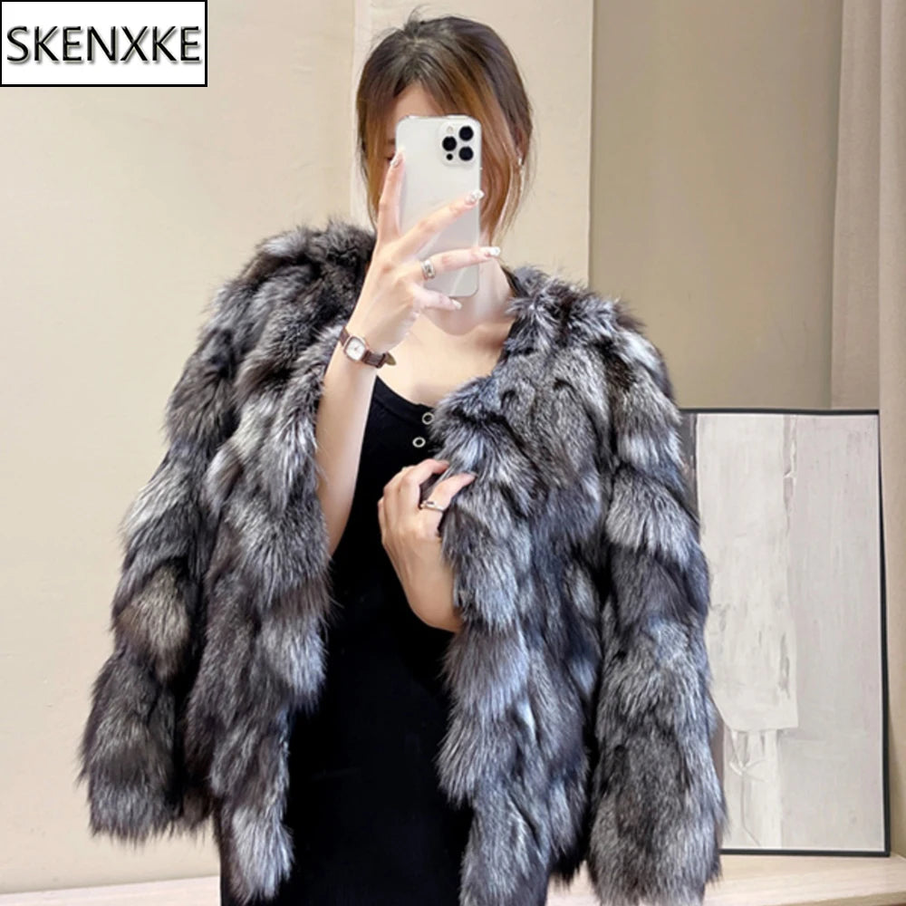 Women winter outdoor fashion real fox fur coat Natural warm fox fur jacket Female luxury 100% genuine fox fur overcoat