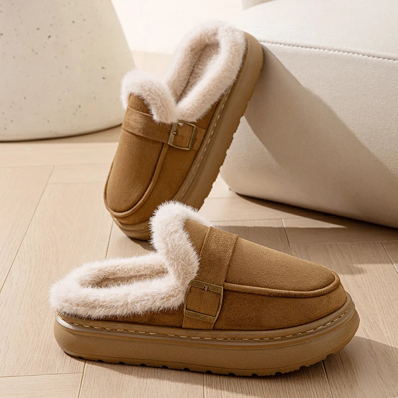 Casual Women's Home Slippers Winter Plush Luxury Designer Woman Shoes Indoor Fluffy Platform Fuzzy Fur Slides Elegant Flats Warm