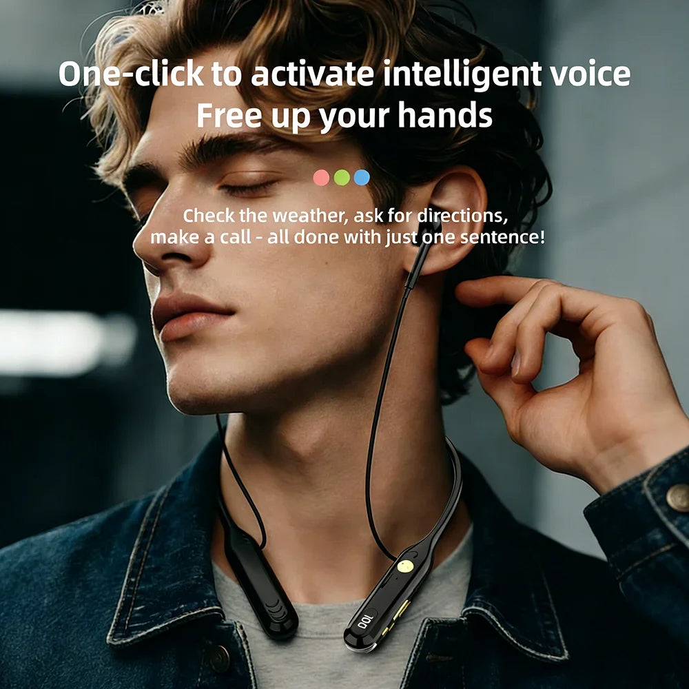 KEBIDUMEI 4-in-1 Neckband Bluetooth 6.0 Earphones ENC Noise Reduction Wireless Headsets Wired Mode TF Card FM Radio Headphones