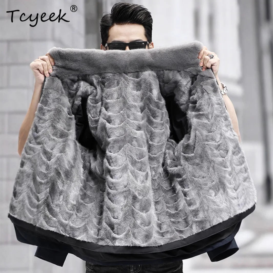 Tcyeek Real Mink Fur Coat Man Winter Jacket for Men Clothes Mid-lengthReal Fur Parka New in Outerwears 2026 Casaco Masculino