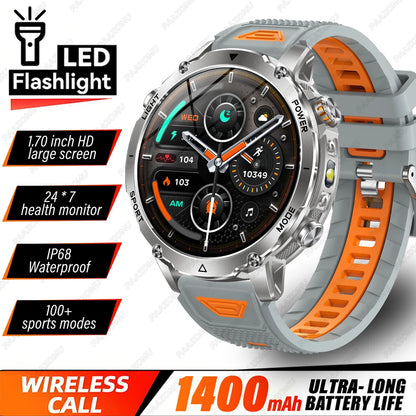 Brand+1400mAh Big Battery Smartwatch Men 1.7" AMOLED 200-Day Standby Swim Diving Waterproof GPS Military Tactical SOS 100 Sports