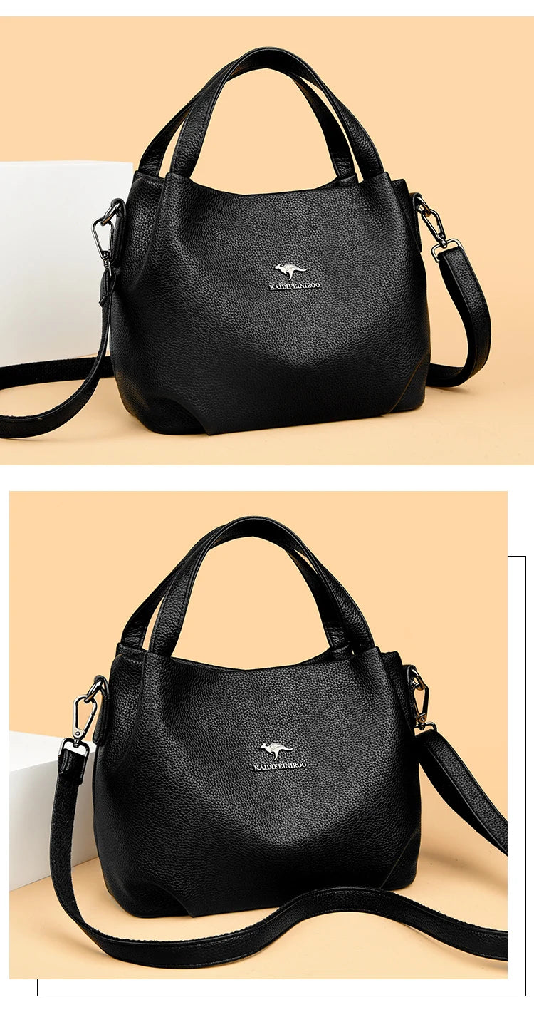 Genuine Soft PU Leather Handbags for Women Vintage Shoulder Tote Bag Luxury Designer Ladies Large Capacity Purse Bags Sac A Main