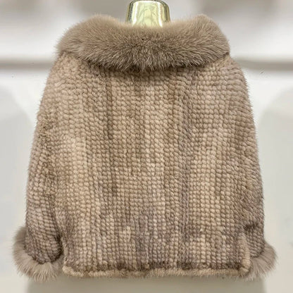 New Real Mink Fur Poncho Knitted 100% Natural Real Mink Fur Shawl Natural Fox Fur Collar Cape Autumn Winter Mink Fur Scarfs