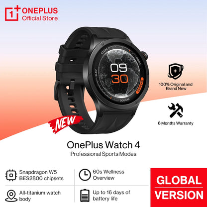 All New OnePlus Watch 4 Global Version Smart Watch Snapdragon W5 Up to 16 Days of Battery Life for OnePus 15 15r 13 11 Nord 6 5