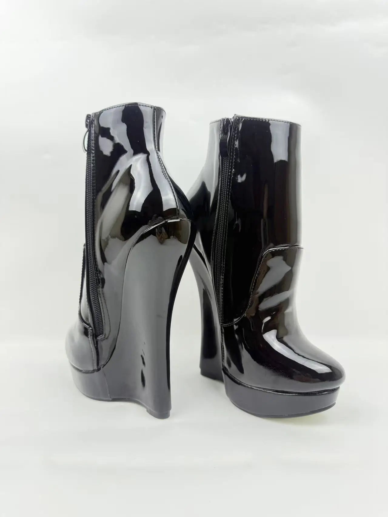 18CM Ultra High Heel Wedges Ballet Boots Pointed Toe Sexy Ankle Women Boots Plus Size 36-46 Black Size Zip Unisex Cosplay Shoes