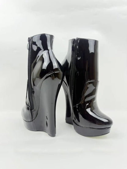 18CM Ultra High Heel Wedges Ballet Boots Pointed Toe Sexy Ankle Women Boots Plus Size 36-46 Black Size Zip Unisex Cosplay Shoes