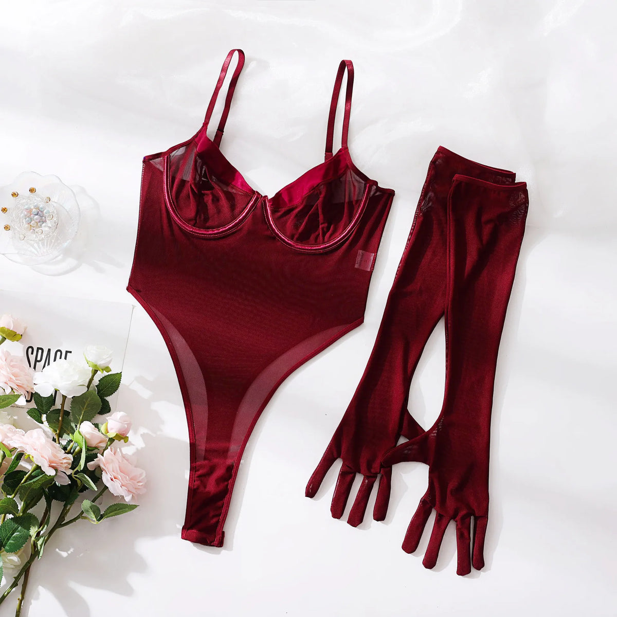 Sexy Jumpsuit With Lace Transparent Mesh Gloves Women Rompers Clothing Body Suits Lace Transparent Sweet Fashion Sexy Korean 5OW