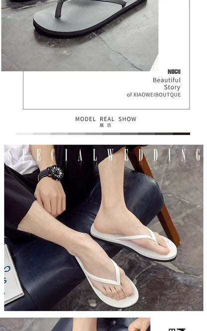 Men's anti slip flip flops, new couple's slippers for summer wear, durable leather, simple and fashionable beach shoes