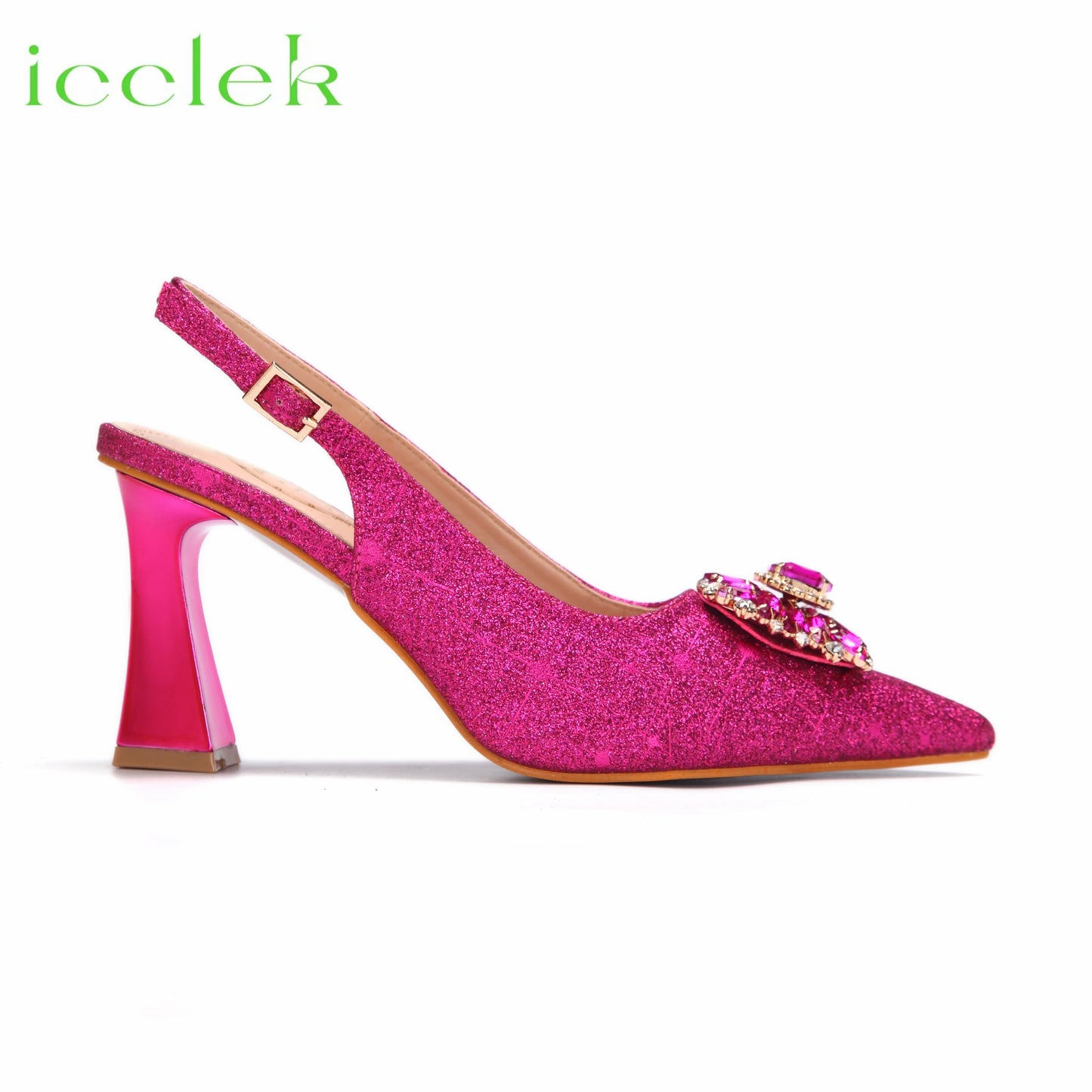 Women High Heels Sandals Shinning Material with Rhinestone Italian Design T.Blue Color Pointed Toe Shoes and Bags Set