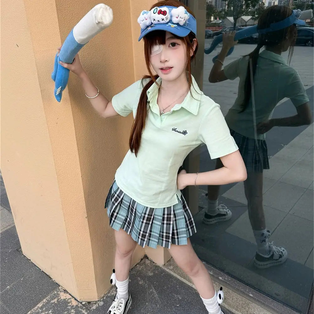 Japanese JK Uniform Polo Shirt and Skirt Suit Spring and Summer Wear Genuine All-match College Style Female Cute Lady Quiet