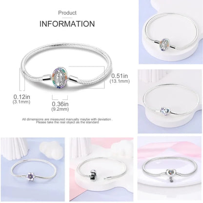 Silver 925 Bracelet Original Bracelets Colorful Zircon Heart Flower Cat Snake Chain For DIY Charms 17-20CM Luxury Jewelry Gifts