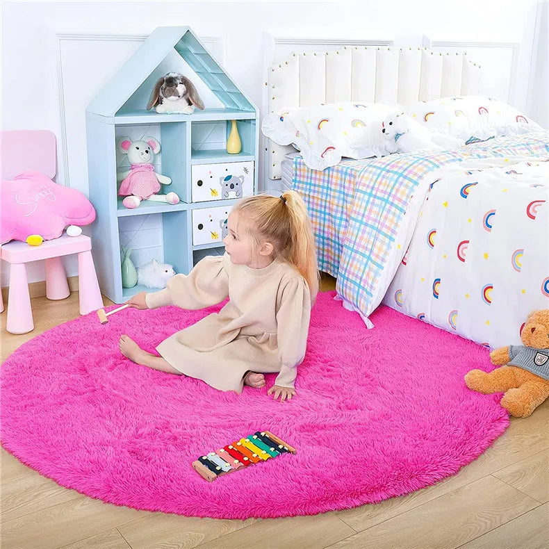 Round Fluffy Soft Area Rugs for Kids Room Princess Castle Plush Shaggy Carpet Cute Circle Nursery Rug Home Decor Circular Carpet