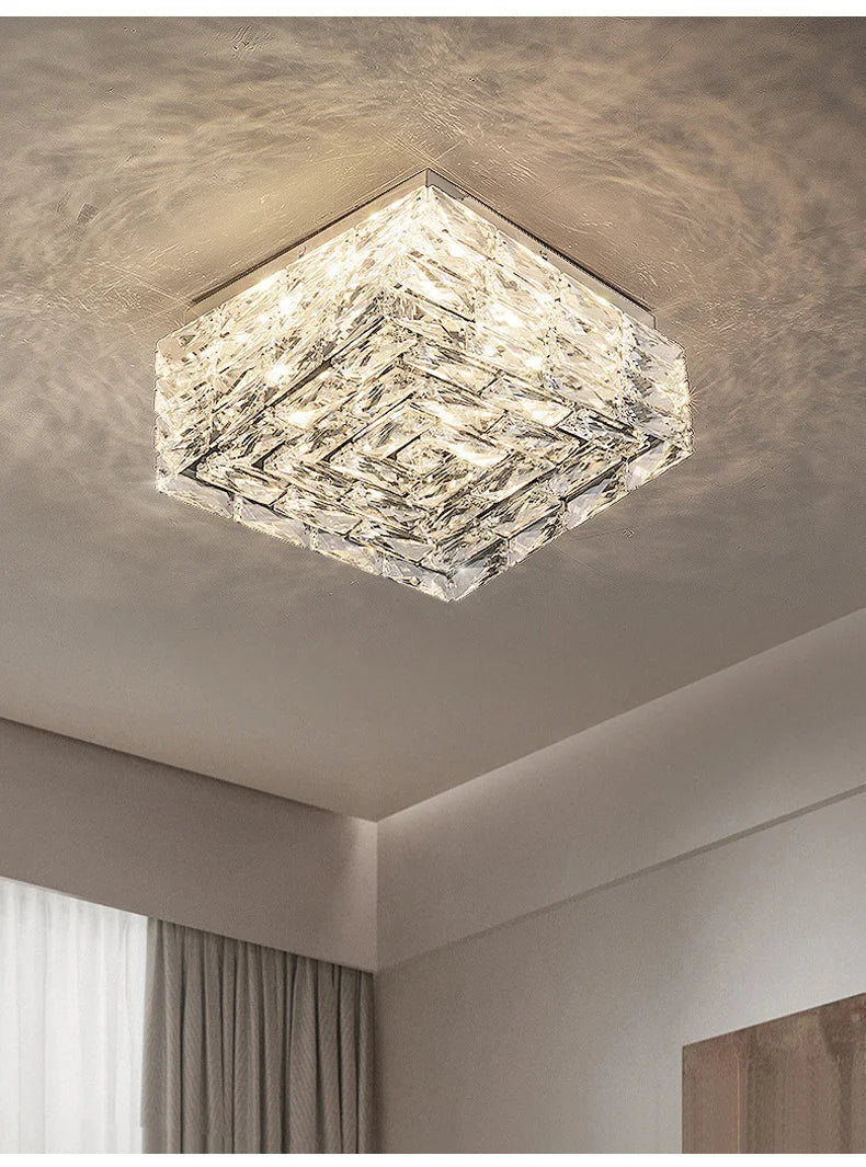 Modern Nordic Luxury Crystal LED Ceiling Light Gold Chrome Flush Mount Lamp for Living Dining Room Bedroom Home Decor Lighting