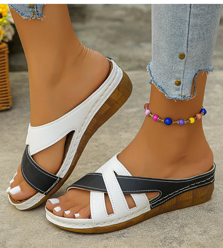 Women's Sandals New Wedges Heels Sandals Summer Shoes Woman Mix Color Summer Slippers Sandalias Mujer Luxury Heeled Footwear