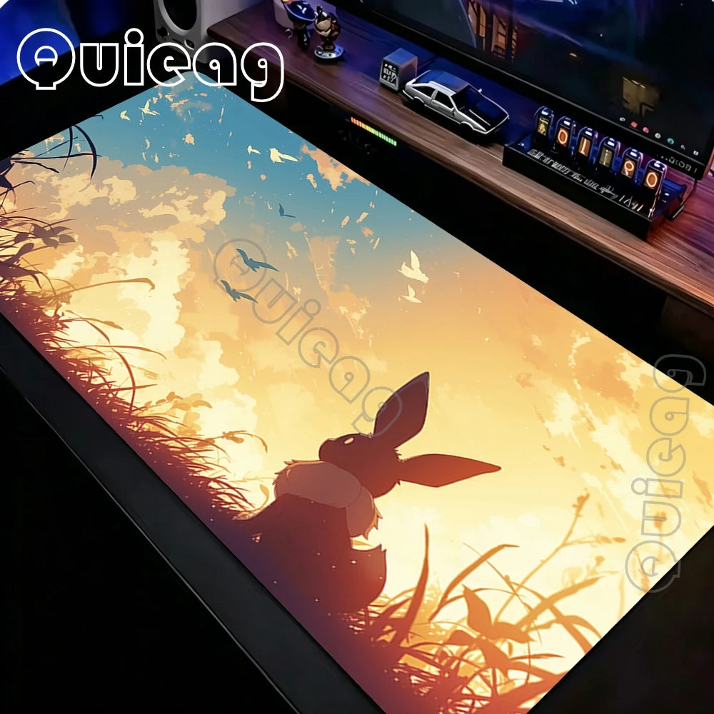 XXL Japan Anime Gamer Mouse Pad E-eevee Cabinet Kawaii Tablepad Pokemon Keyboard Rug Laptop PC Gaming Rubber Extended DeskMats
