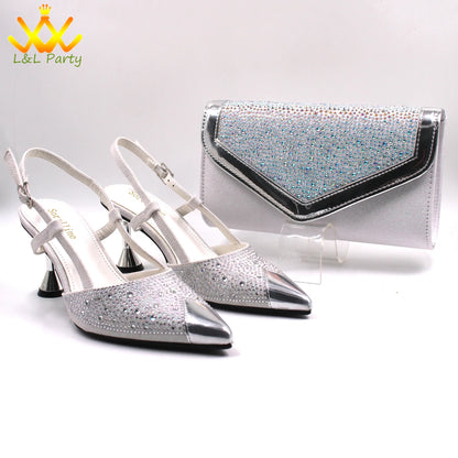 Sky Blue Color High Quality New Arrivals 2024 Italian Desing African Women Shoes and Bag Set Sweet Style Super Heels for Wedding