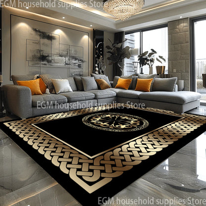 European Style Luxury Large Rugs for Living Room Black Gold Parlor Sofa Carpet Non-slip Easy Cleaning Soft Rug Coffee Tables Mat