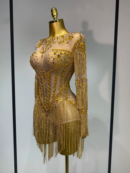 Women Sexy Mesh See Through Performance Dance Nightclub Rompers Singer Stage Outfit Sparkly Rhinestone Bodysuit Birthday Wear