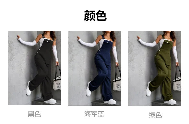 New Casual Women's Jumpsuit Spring Summer Solid Color Simple Loose Retro Style Sleeveless High Waist Backless Wide Leg Overalls