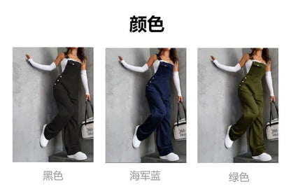 New Casual Women's Jumpsuit Spring Summer Solid Color Simple Loose Retro Style Sleeveless High Waist Backless Wide Leg Overalls