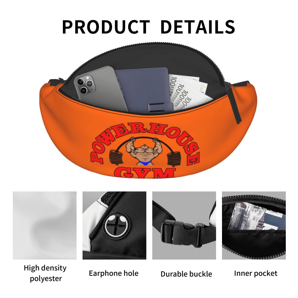 Powerhouse Gym Fanny Bag Custom Bodybuilders Fitness Crossbody Waist Pack Men Women Cycling Camping Phone Money Pouch