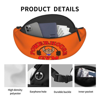 Powerhouse Gym Fanny Bag Custom Bodybuilders Fitness Crossbody Waist Pack Men Women Cycling Camping Phone Money Pouch