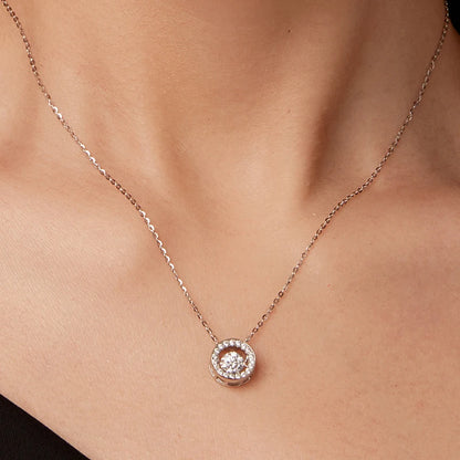 WOSTU 0.5 CT Moissanite halo Pendant Necklace For Women , Lab Diamond Sterling Silver Circle Pendant Mom Lover Daugther Gift