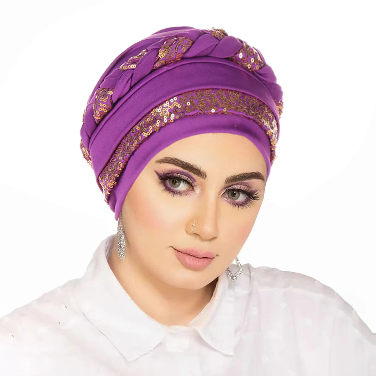 Women Hijabs Turban Hats Sequin Solid Color Braid Twist Caps Cancer Chemotherapy Beanies Cap Headwrap Plated Hair Loss Cover
