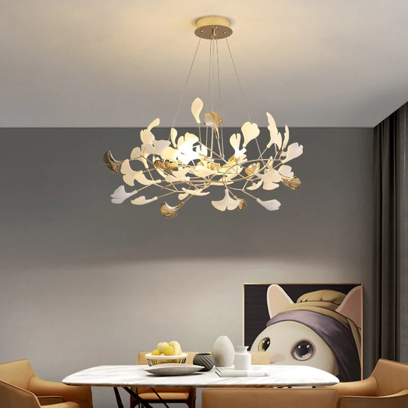 Modern Ceramics Chandeliers Home Ginkgo Biloba Decoration Villa Living Room Lighting Pendant Lamps Indoor Hanging Lights Fixture